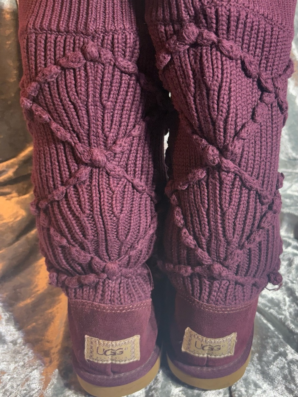 UGG Australia Argyle Knit Boots in Burgundy Wine.